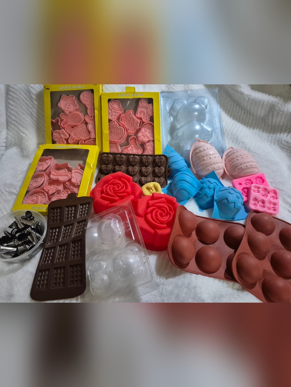 Silicone Baking Molds Set - Red Rose, Blue Shells, Brown & Clear Molds